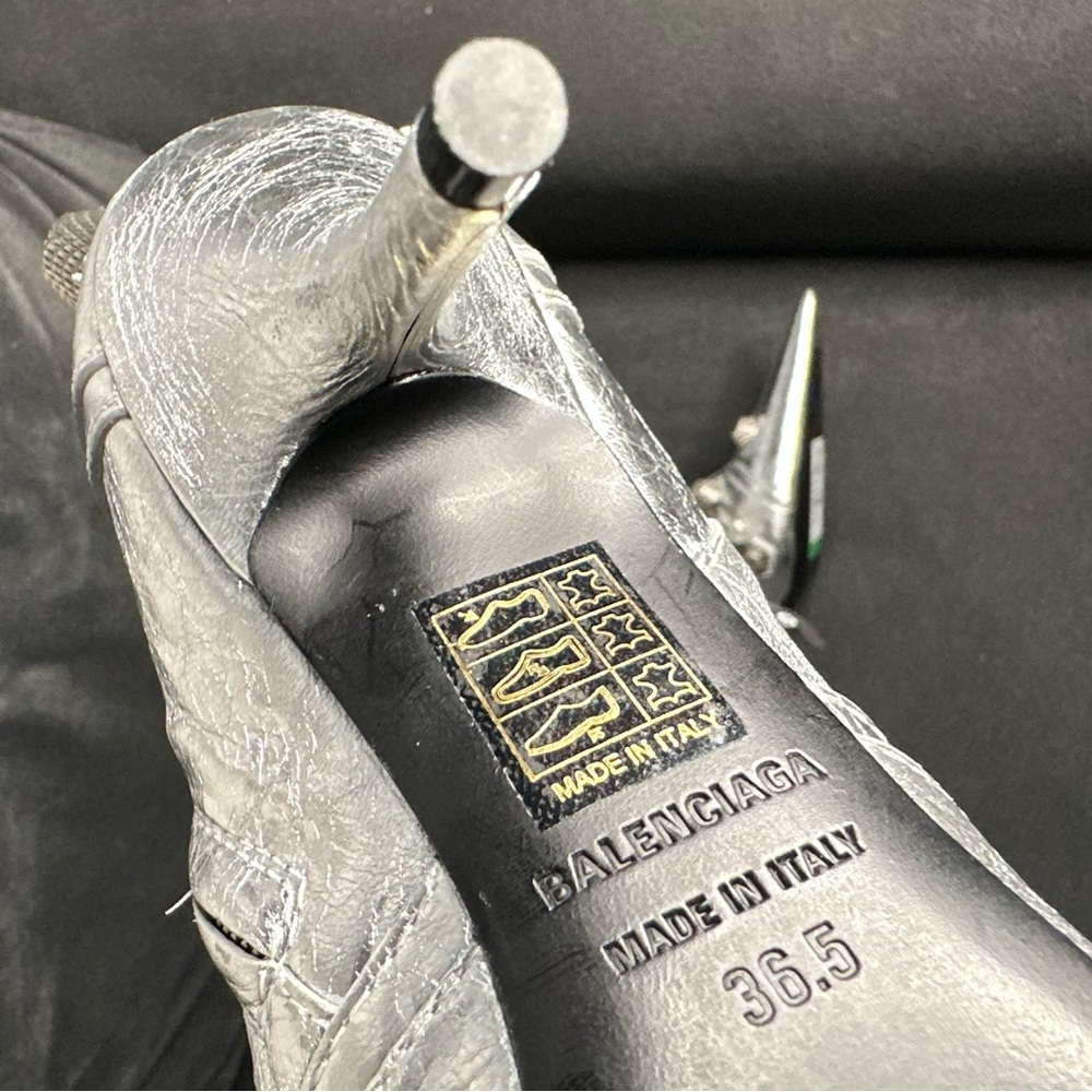 NWOB Balenciaga Le Cagole 90mm Metallic Silver Ankle Boots Size 36.5 IT 6.5 US - Picture 16 of 16